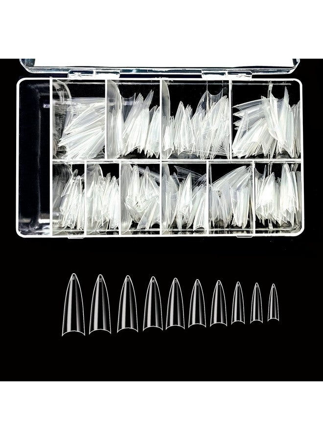 Clear Stiletto 500 Acrylic False Fake Gel Nail Tips With Clear Plastic Case For Nail Salon Nail Shop (Clear Stiletto)