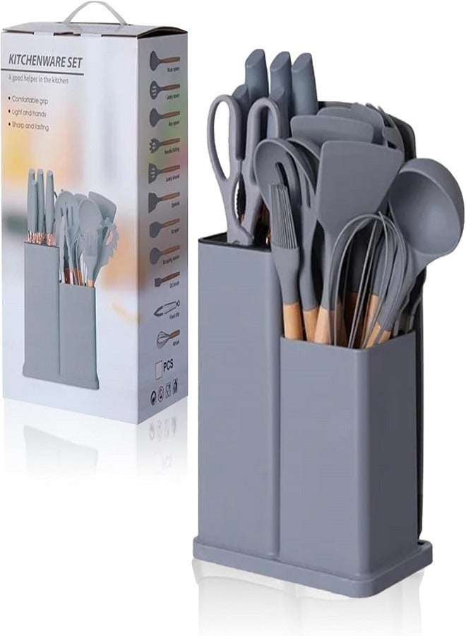 Kitchen Utensils  Silicone Cooking Utensils with Holder Non stick Cookware Friendly And Heat Resistant