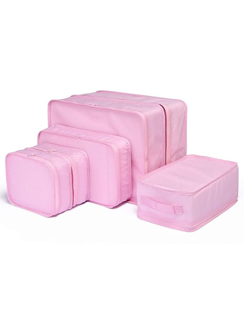 6pcs Set Travel Organizer Storage Bags Suitcase Packing Set Storage Cases Portable Luggage Organizer Clothes Shoe Tidy Pouch Bag (Pink)