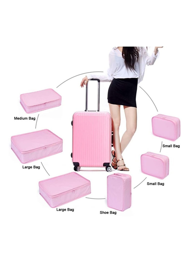 6pcs Set Travel Organizer Storage Bags Suitcase Packing Set Storage Cases Portable Luggage Organizer Clothes Shoe Tidy Pouch Bag (Pink)