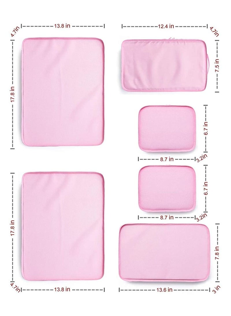 6pcs Set Travel Organizer Storage Bags Suitcase Packing Set Storage Cases Portable Luggage Organizer Clothes Shoe Tidy Pouch Bag (Pink)