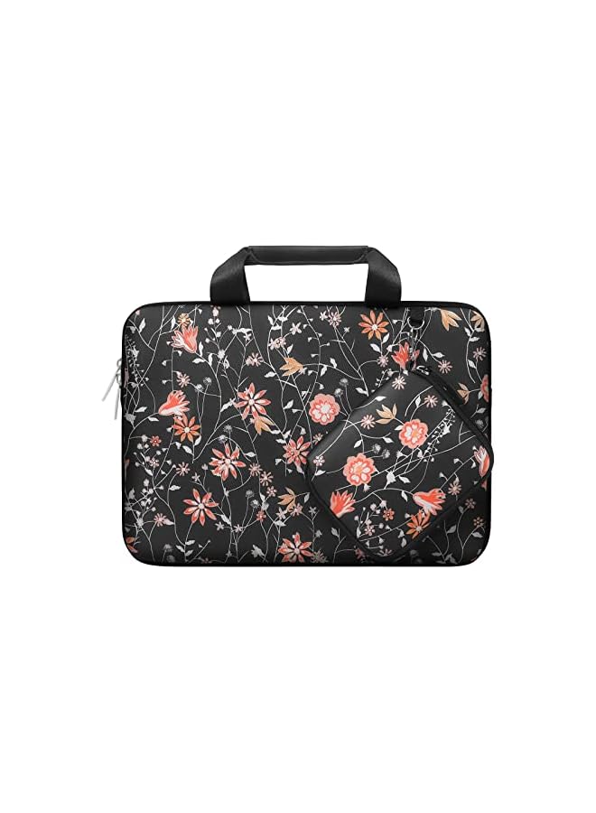 MOSISO Laptop Sleeve Compatible with MacBook Air/Pro, 13-13.3 inch Notebook, Compatible with MacBook Pro 14 inch 2021 M1 A2442, Woodland Floral Neoprene Briefcase Bag with Detachable Small Case, Black