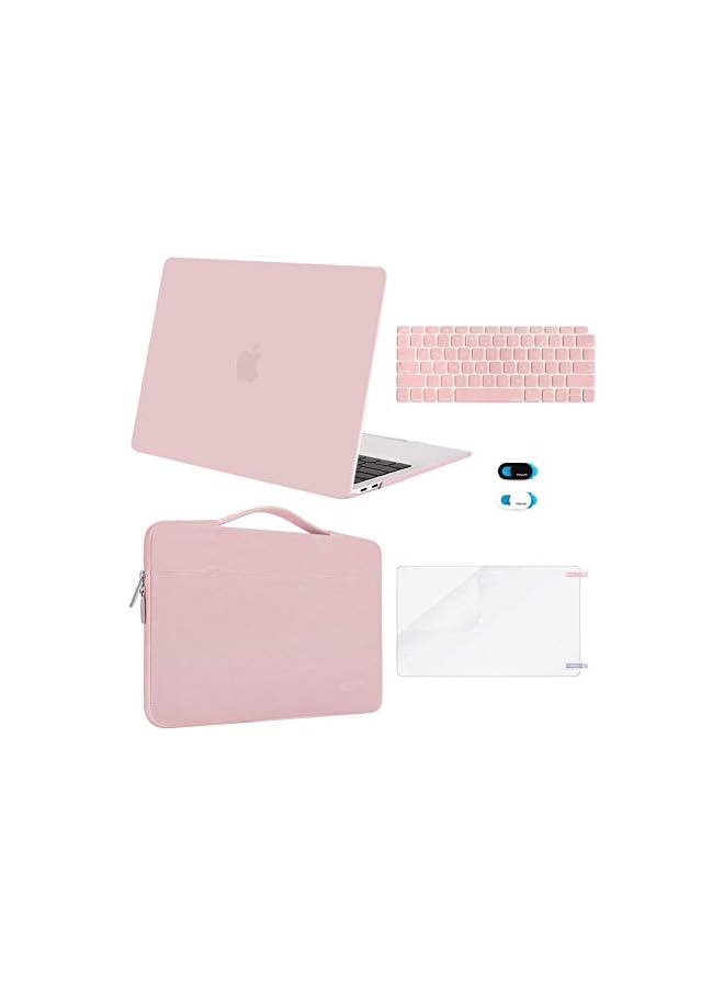 MOSISO Compatible with MacBook Air 13 inch Case 2022 2021 2020 2019 2018 Release A2337 M1 A2179 A1932 Retina Display, Plastic Hard Shell&Bag&Keyboard Skin&Webcam Cover&Screen Protector, Rose Quartz