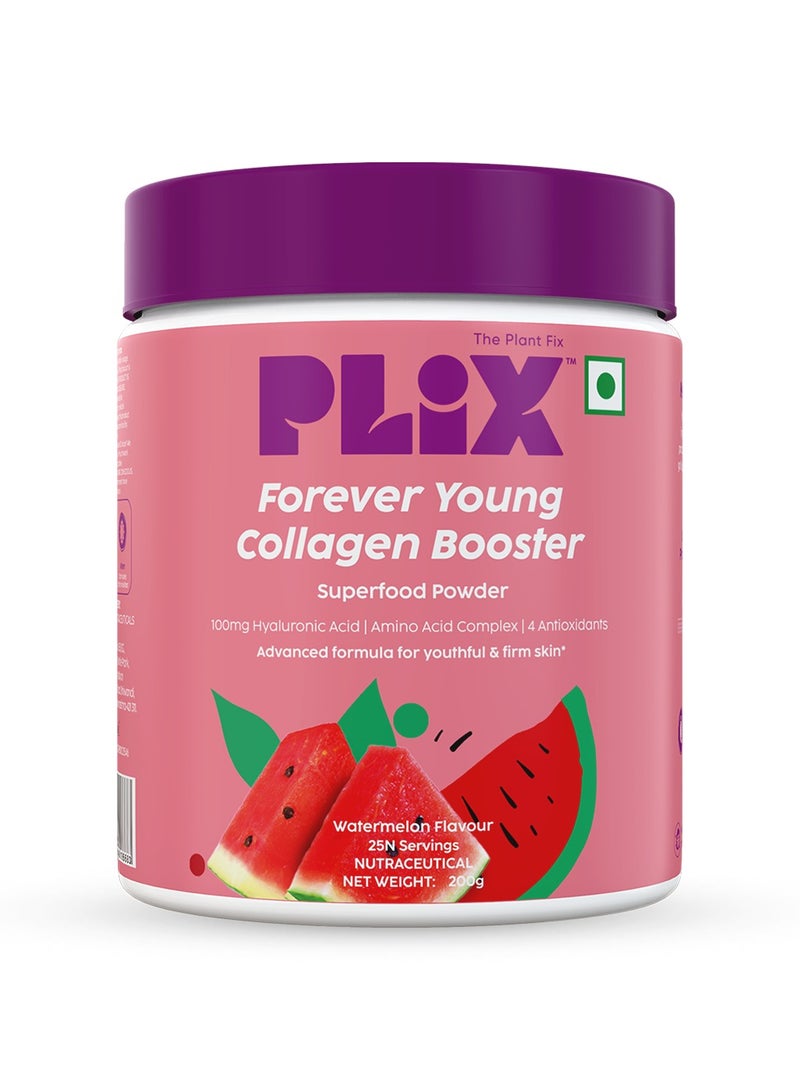 PLIX THE PLANT FIX Forever Young Collagen Booster Plant-Based Collagen Powder for Skin Elasticity & Renewal- 25 Servings (Watermelon) Pack of 1, 200g