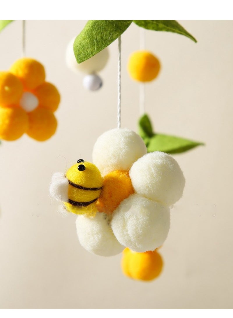 Cute Baby Crib Mobile with Bamboo Wind Chime and Plush Toys, Rotating Ceiling Decor for Nursery, Soft Cotton Balls and Bee Design