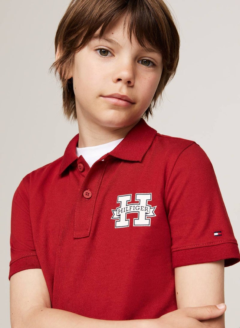 Boys' Regular Fit Varsity Letter Polo -  Pure cotton, Red