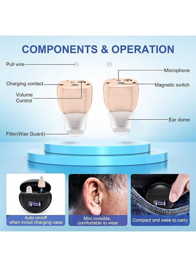 Hearing Aids, Invisible Magnetic Assistive Listening Devices, Contact Charging Box with LED Power Display (Black)