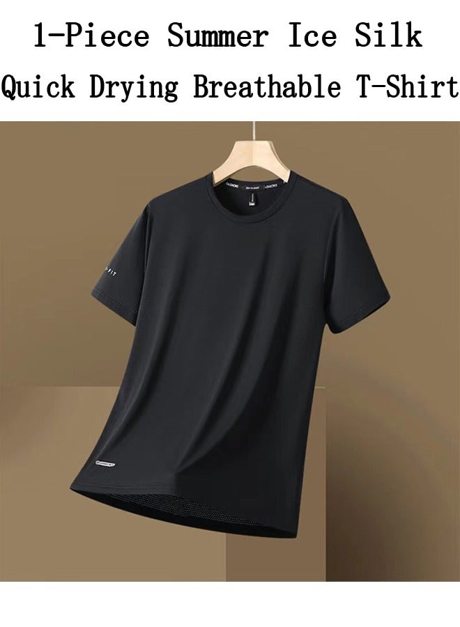 1-Piece Summer Ice Silk Quick Drying Breathable T-Shirt,Trendy Sports Casual Short Sleeve