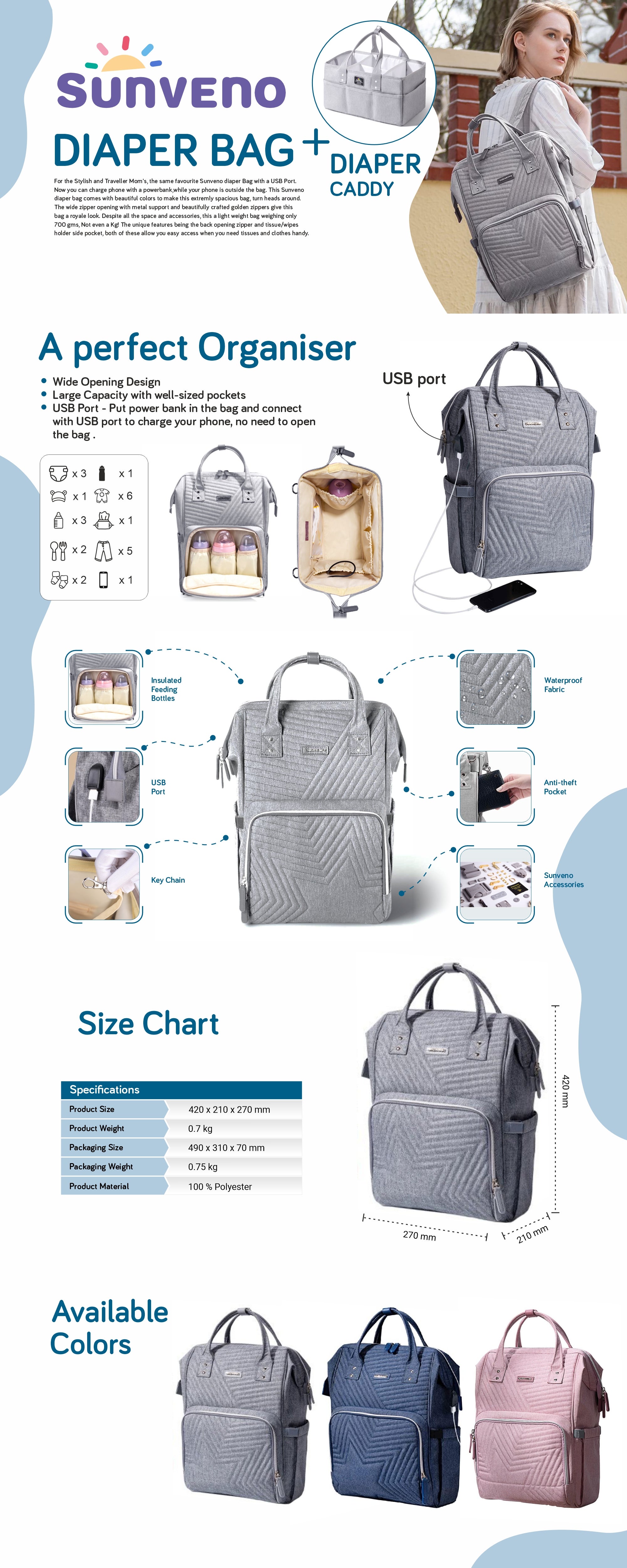 Diaper Bag + Diaper Caddy - Nova