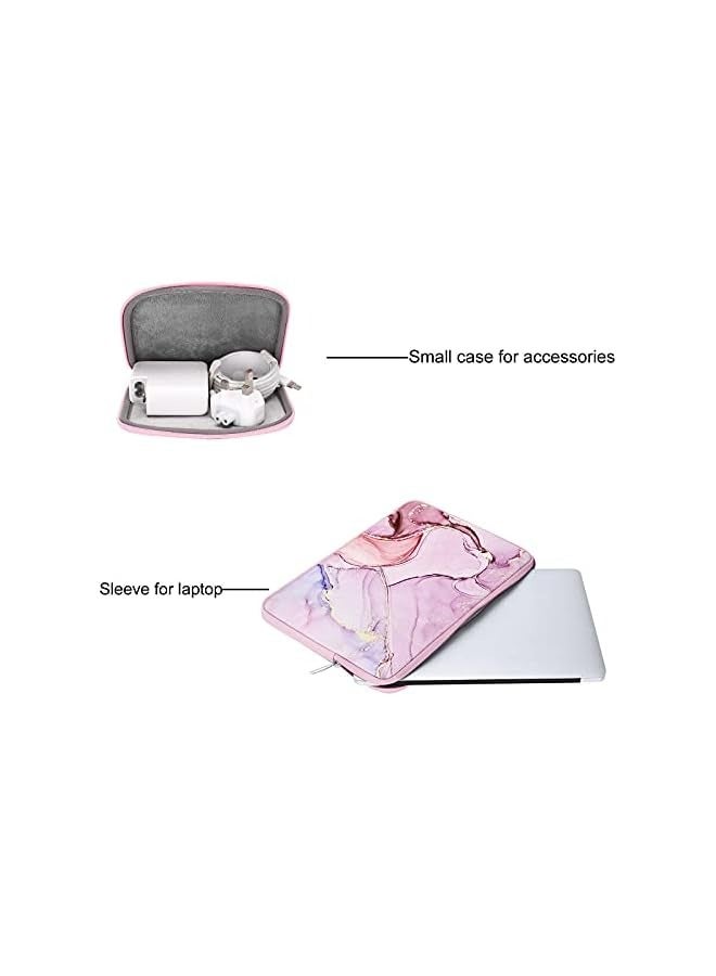 MOSISO Laptop Sleeve Compatible with MacBook Pro 16 inch 2023-2019 M3 A2991 M2 A2780 M1 A2485 A2141 / Pro Retina 15 A1398, 15-15.6 inch Notebook, Neoprene Bag with Small Case Marble MO-MBH216