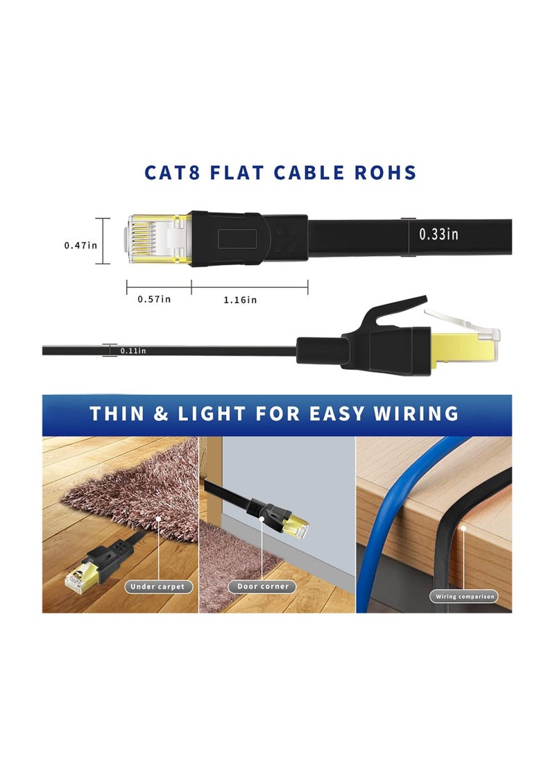 CAT8 Ethernet Cable, High Speed Heavy Duty Cat8 LAN Network Cable 40Gbps, 2000Mhz with Gold Plated RJ45 Compatible with Gaming Switch PC PS5 PS4 Xbox Modem Router WIFI Extender Patch Panel  - Black (30M)