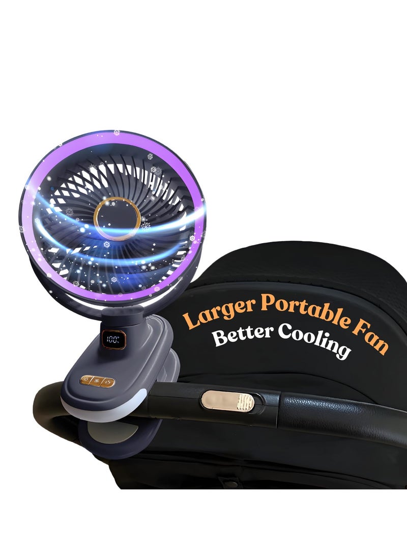 Portable Mini Fan for Stroller 6 inch Rechargeable Brushless Motor Clip on Fan with Night Light Ultra Silent 360° Rotation Fully Automatic Shaking Head 5 Speeds for Baby Strollers Car Seats Library
