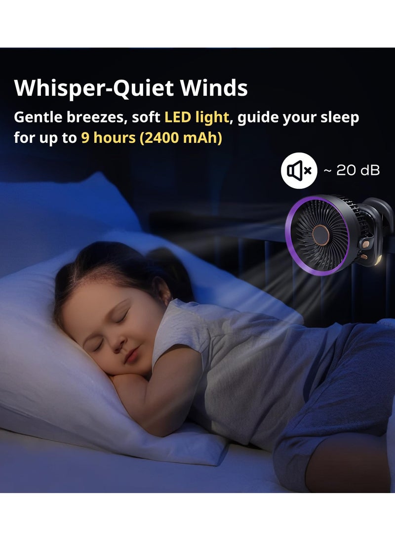 Portable Mini Fan for Stroller 6 inch Rechargeable Brushless Motor Clip on Fan with Night Light Ultra Silent 360° Rotation Fully Automatic Shaking Head 5 Speeds for Baby Strollers Car Seats Library
