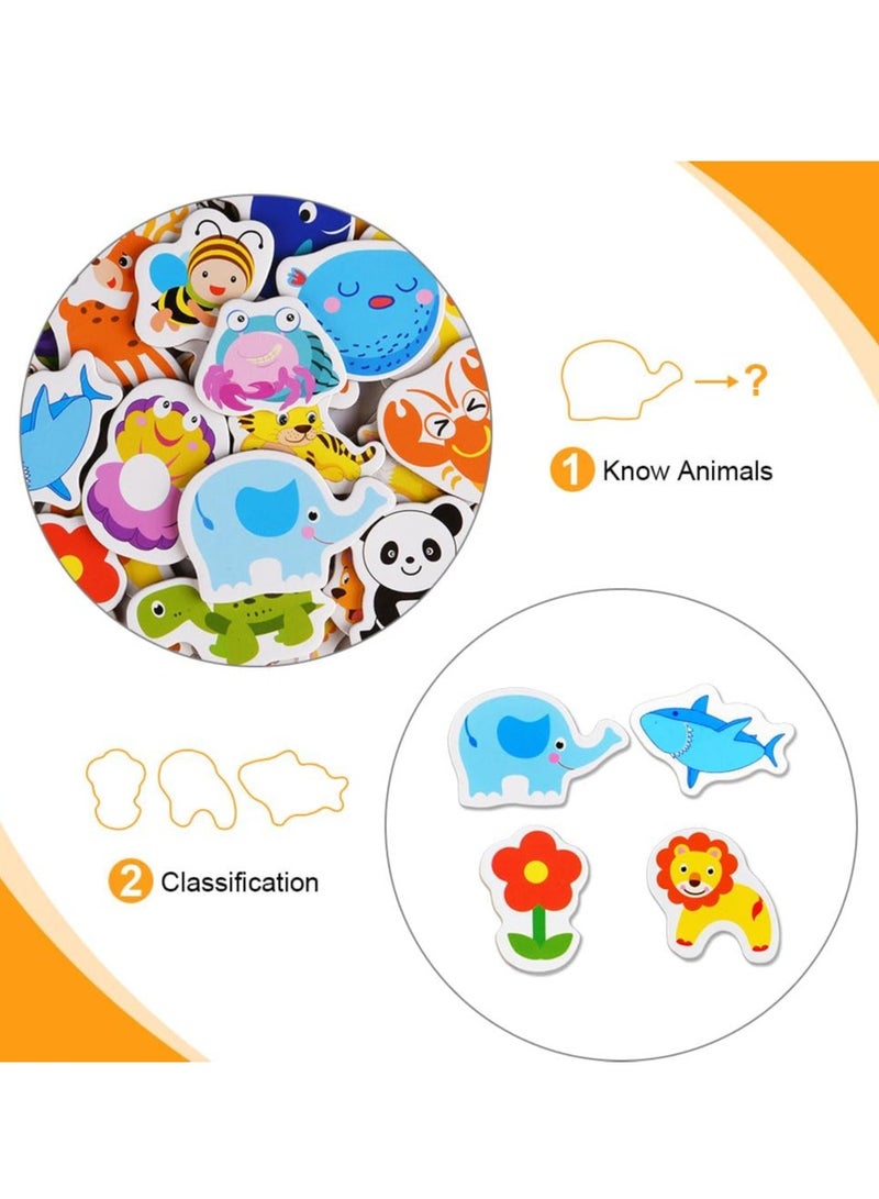 Wooden Animal Magnets, 36Pcs Cartoon Magnetic Animal Fridge Magnets for Magnetic Whiteboards, Photos, Maps, Office Stickers, Refrigerator Magnets Cute Educational Learning Toys for Kids