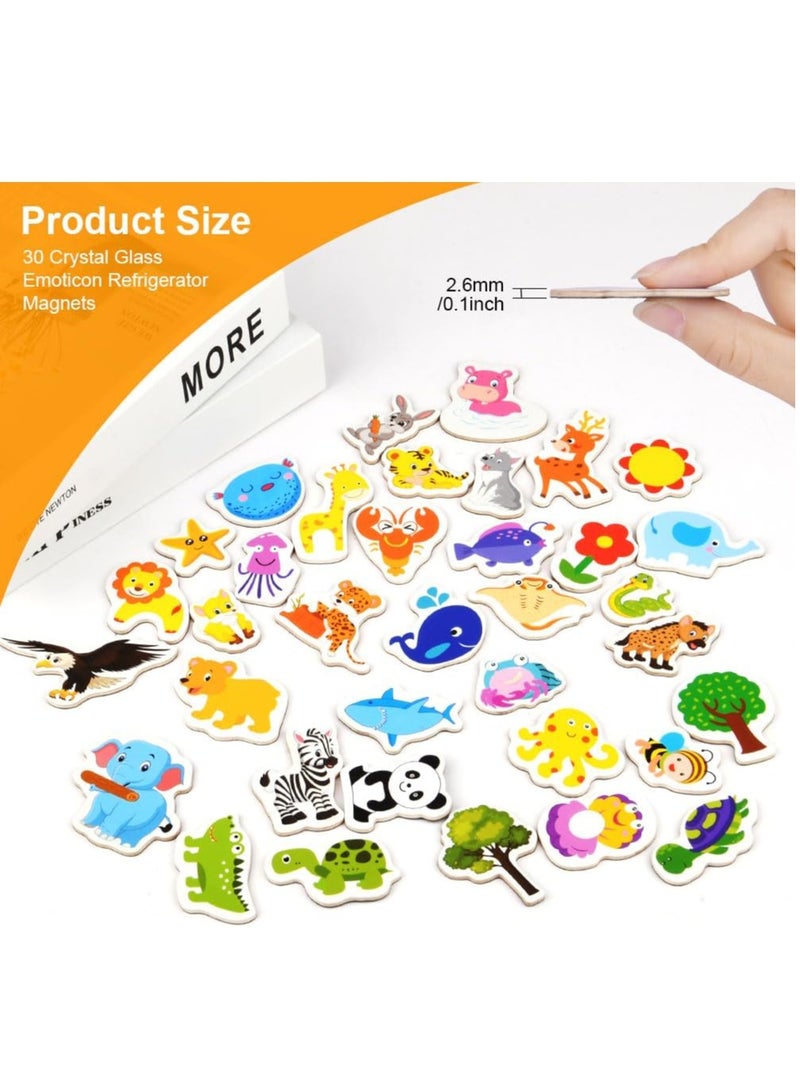 Wooden Animal Magnets, 36Pcs Cartoon Magnetic Animal Fridge Magnets for Magnetic Whiteboards, Photos, Maps, Office Stickers, Refrigerator Magnets Cute Educational Learning Toys for Kids