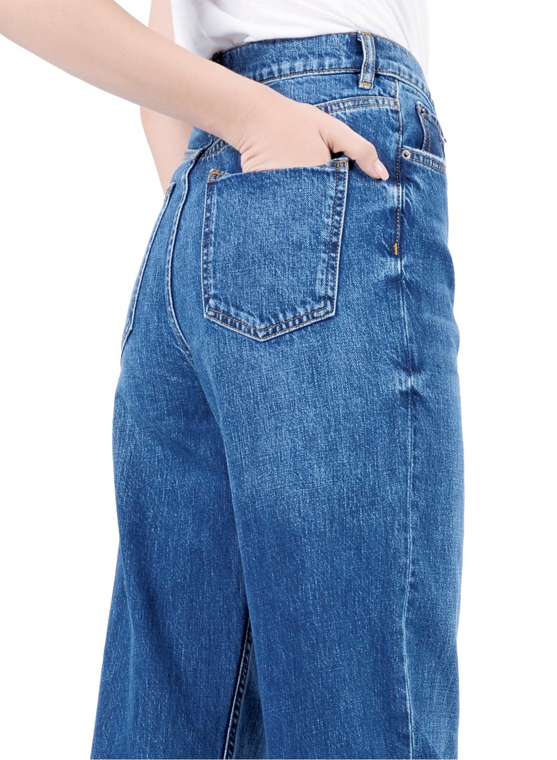 Web Denim Women's High Waist Straight Cut Hem Jeans - Stylish Comfort Fit Denim Pants