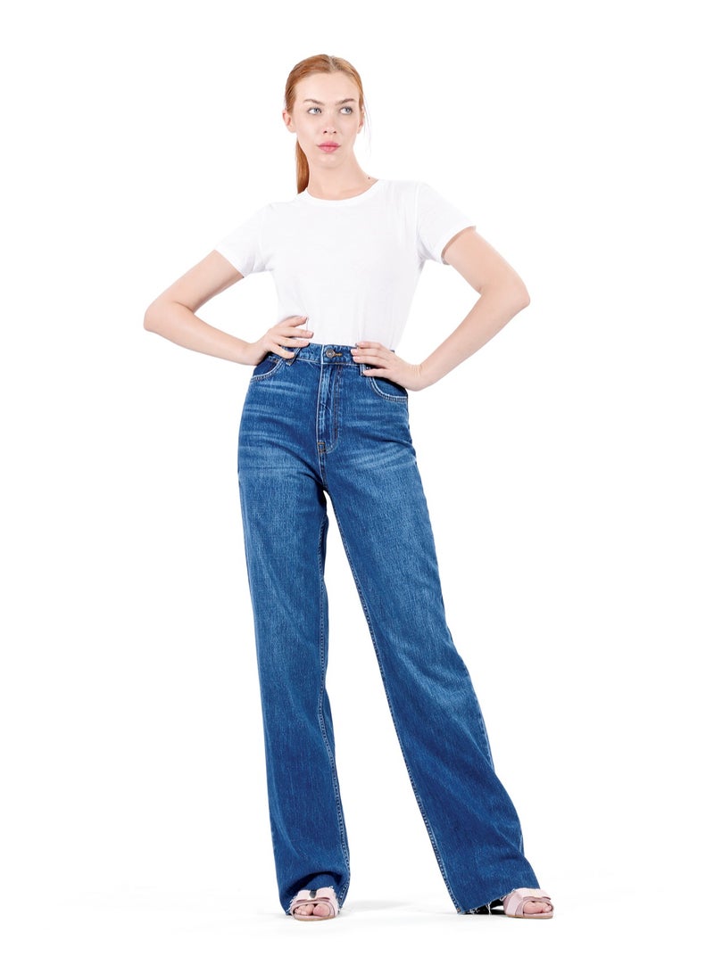 Web Denim Women's High Waist Straight Cut Hem Jeans - Stylish Comfort Fit Denim Pants