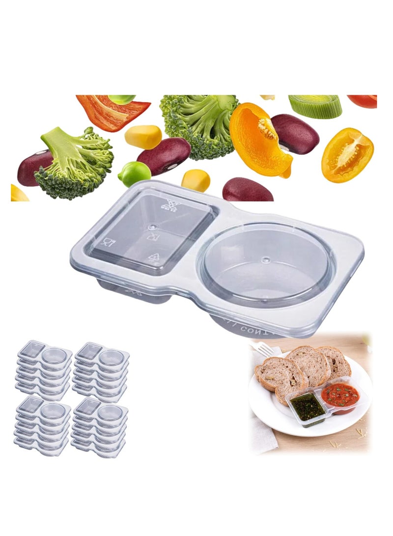 Double Compartment Condiment Container with Lids, Clear Plastic Portion Cups, Travel Snack Containers for Condiments or Dips, 2 Compartment Condiment Containers (20PCS)