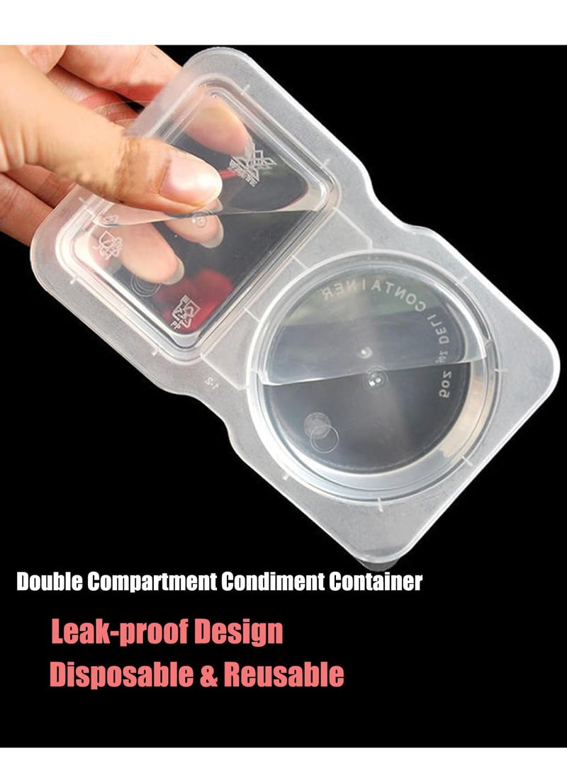 Double Compartment Condiment Container with Lids, Clear Plastic Portion Cups, Travel Snack Containers for Condiments or Dips, 2 Compartment Condiment Containers (20PCS)