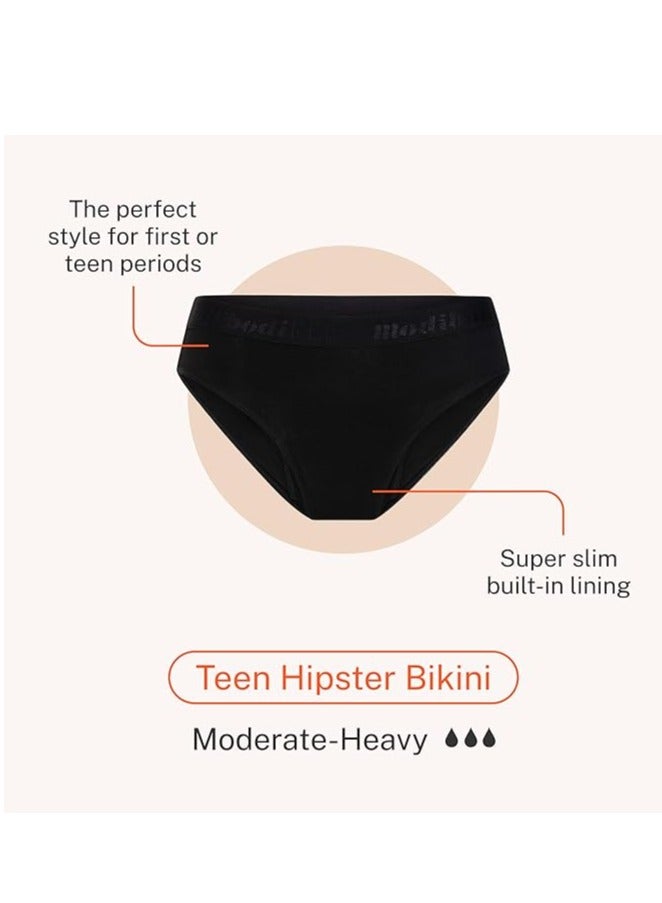 Teen Hipster Bikini Moderate-Heavy Absorbency - Period Protection Underwear for Teens - Menstrual Period Panties