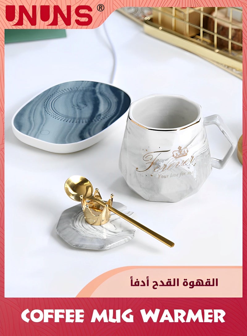 Coffee Mug Warmer,Beverage Warmer Set,Auto On/Off Gravity-Induction Coffee Tea Water Milk Warmer,Ceramic Cup Set For Office Home Use,Gray