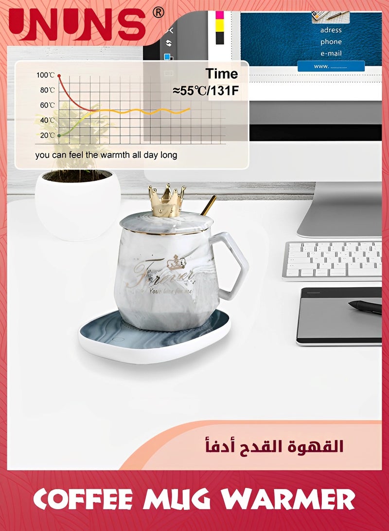 Coffee Mug Warmer,Beverage Warmer Set,Auto On/Off Gravity-Induction Coffee Tea Water Milk Warmer,Ceramic Cup Set For Office Home Use,Gray