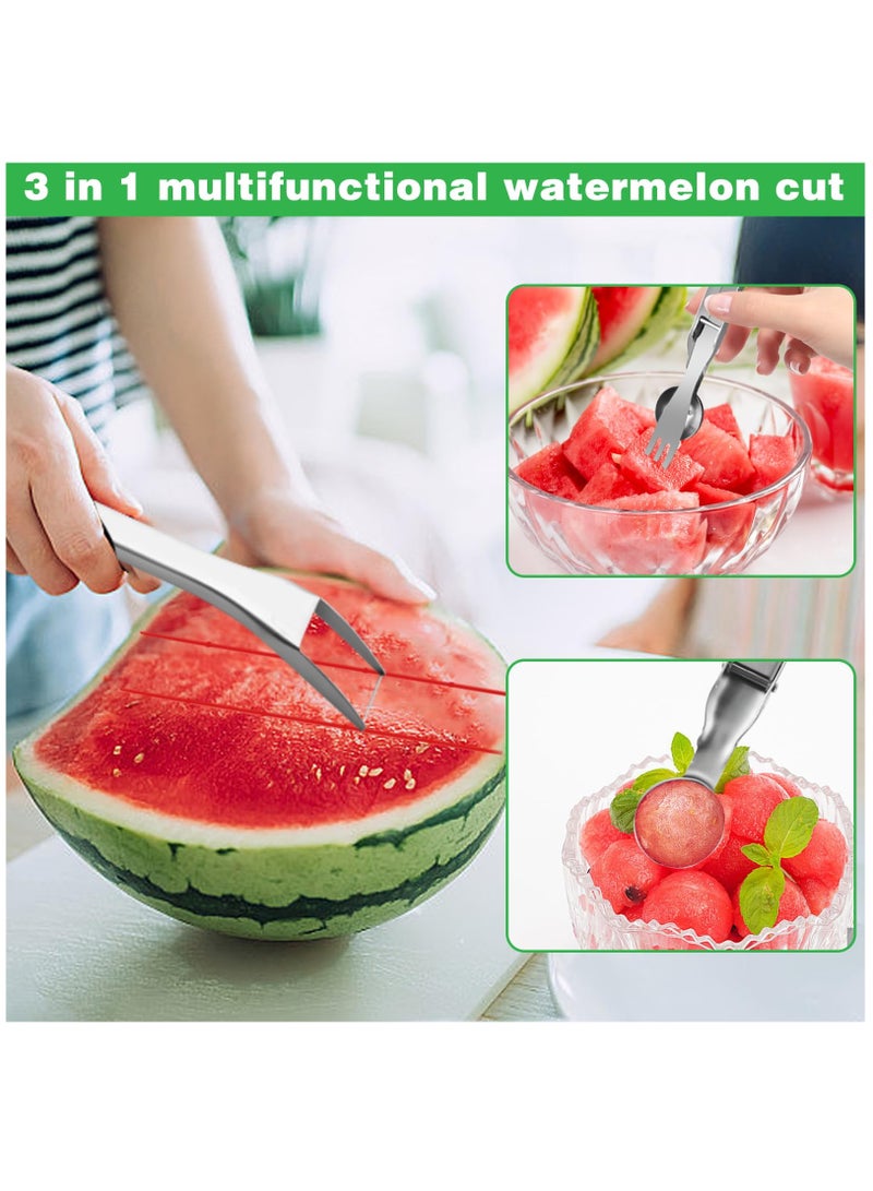 2Pcs Watermelon Cutter, Stainless Steel Watermelon Slicer 3-In-1 Fruit Slicer Portable for Home Party Watermelon Cutter Slicer Tool, Thicken Stainless Steel Fruit Cutter Watermelon Slicer Cutter Tool