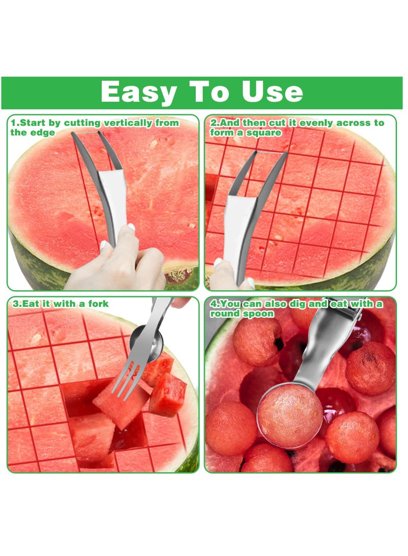 2Pcs Watermelon Cutter, Stainless Steel Watermelon Slicer 3-In-1 Fruit Slicer Portable for Home Party Watermelon Cutter Slicer Tool, Thicken Stainless Steel Fruit Cutter Watermelon Slicer Cutter Tool