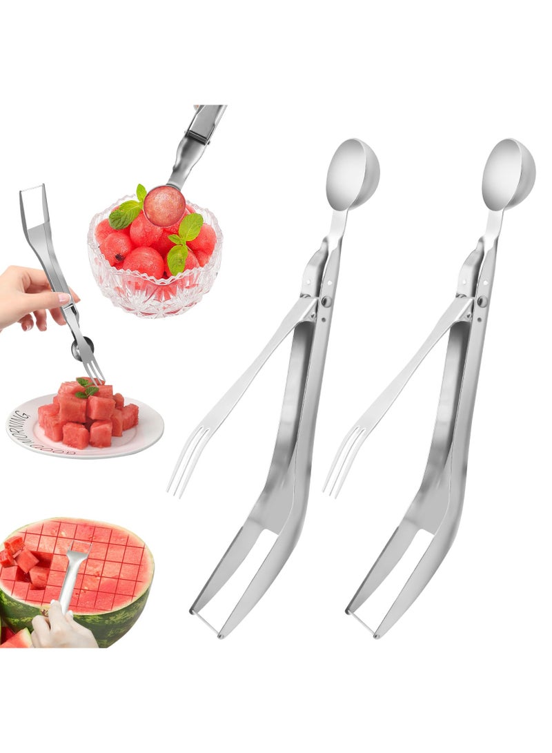 2Pcs Watermelon Cutter, Stainless Steel Watermelon Slicer 3-In-1 Fruit Slicer Portable for Home Party Watermelon Cutter Slicer Tool, Thicken Stainless Steel Fruit Cutter Watermelon Slicer Cutter Tool