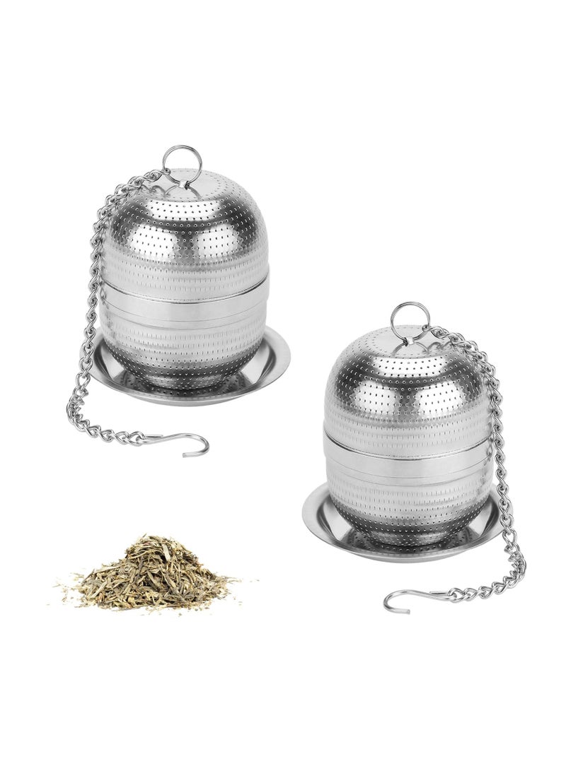 Tea Infuser Strainer, 2Pcs Stainless Steel Tea Strainers for Loose Tea, Loose Leaf Tea Steeper, Fine Mesh Tea Ball holder with Chain Hook, Reusable Tea Filter Bags Diffusers