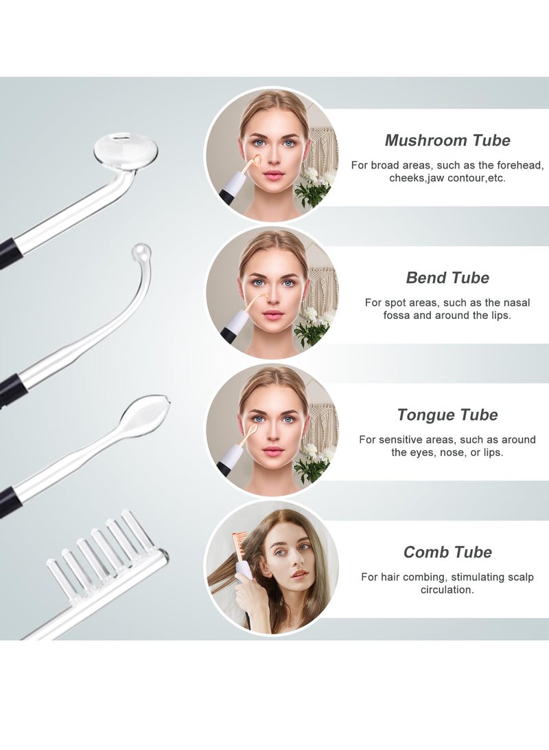 Rechargeable High Frequency Facial Wand, Portable Multi-Function Handheld Skincare Machine with 4 Tubes for Face and All Skincare Needs