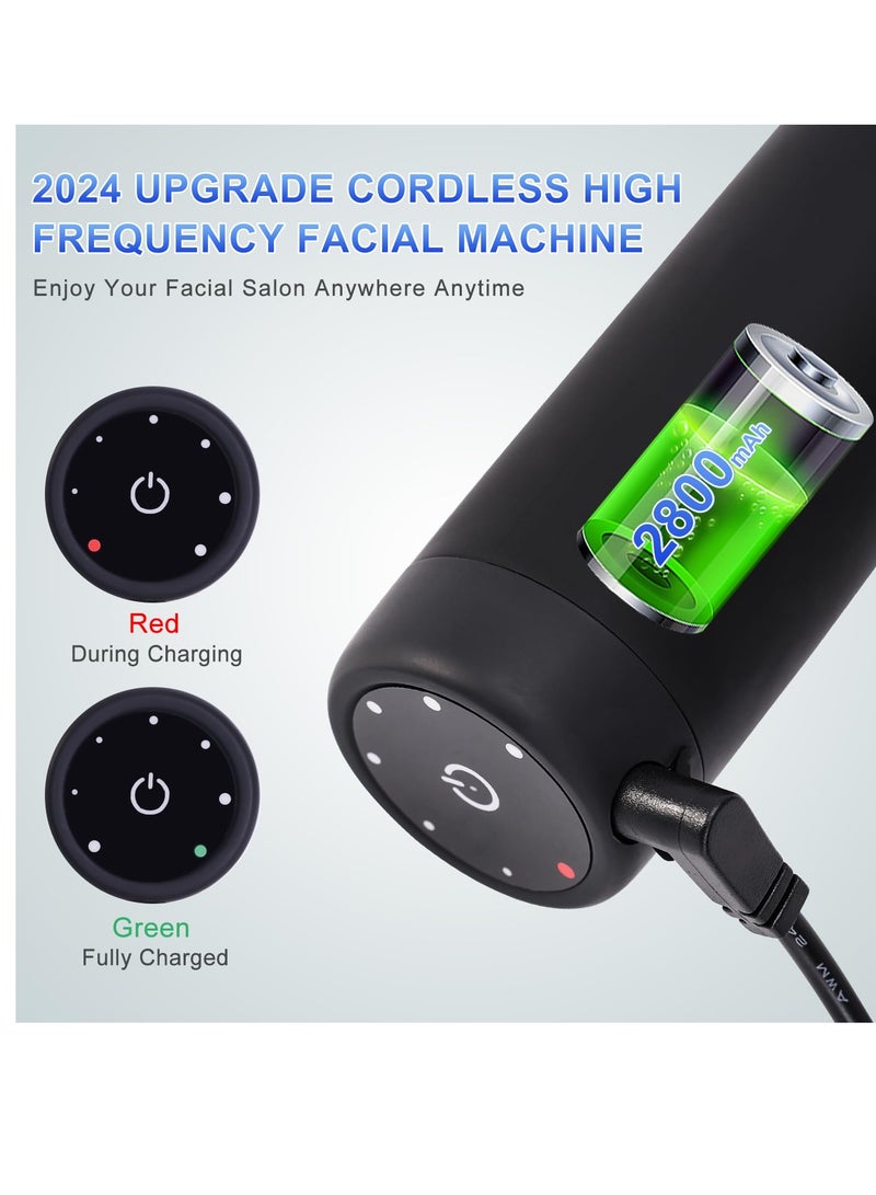 Rechargeable High Frequency Facial Wand, Portable Multi-Function Handheld Skincare Machine with 4 Tubes for Face and All Skincare Needs