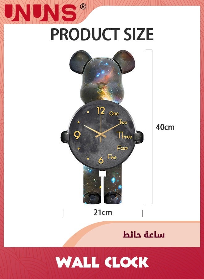 Large Wall Clocks For Living Room,Bear Shaped Modern Pendulum Wall Clock,Silent Quartz Battery Operated Non-Ticking For Bedroom Kitchen Office,12Inch