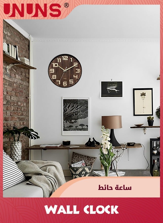 Wall Clock,12 Inch Silent No Ticking,Wood Grain Dial Design Numbers and Hands,Perfect For Living Room Bedroom Kitchen Office,Battery Operated