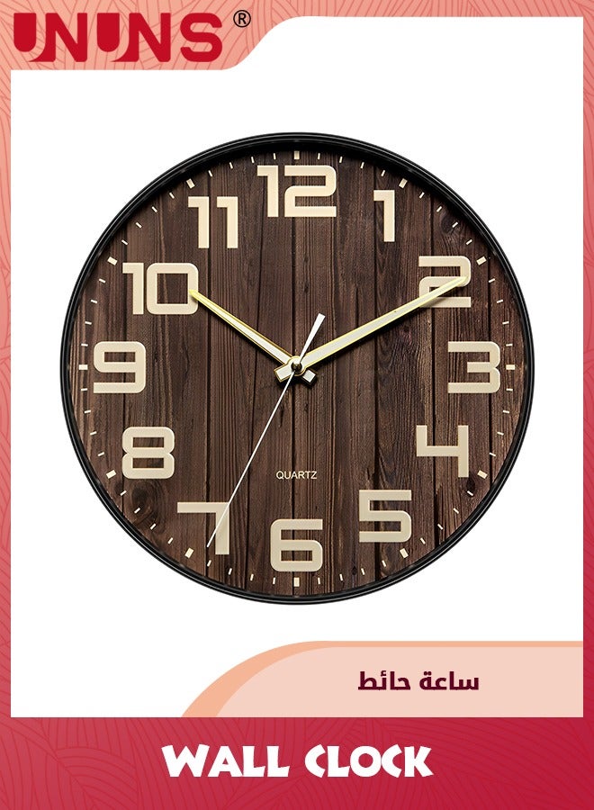 Wall Clock,12 Inch Silent No Ticking,Wood Grain Dial Design Numbers and Hands,Perfect For Living Room Bedroom Kitchen Office,Battery Operated