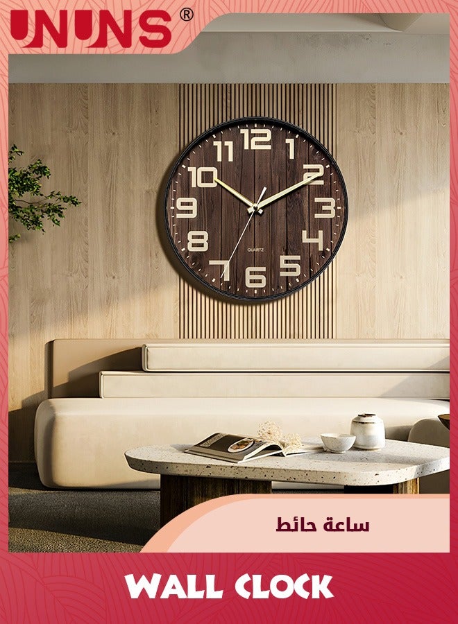 Wall Clock,12 Inch Silent No Ticking,Wood Grain Dial Design Numbers and Hands,Perfect For Living Room Bedroom Kitchen Office,Battery Operated