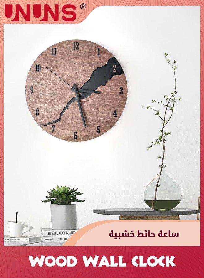 12 Inch Wall Clock,Simple Cracked Wooden Wall Clock,Silent Non-Ticking Large Wall Clock,Modern Farmhouse Decorative Analog Clock For Living Room Bedroom Office Dining Room,MDF Clock Battery Operated