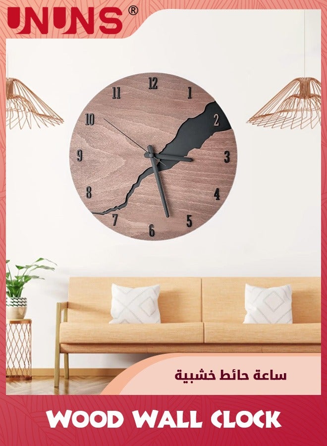 12 Inch Wall Clock,Simple Cracked Wooden Wall Clock,Silent Non-Ticking Large Wall Clock,Modern Farmhouse Decorative Analog Clock For Living Room Bedroom Office Dining Room,MDF Clock Battery Operated