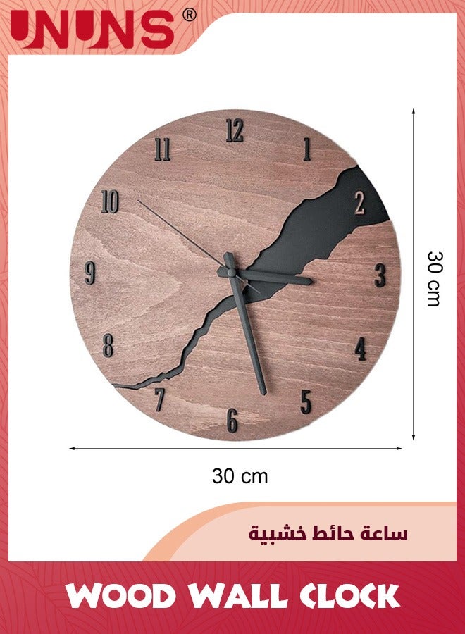 12 Inch Wall Clock,Simple Cracked Wooden Wall Clock,Silent Non-Ticking Large Wall Clock,Modern Farmhouse Decorative Analog Clock For Living Room Bedroom Office Dining Room,MDF Clock Battery Operated