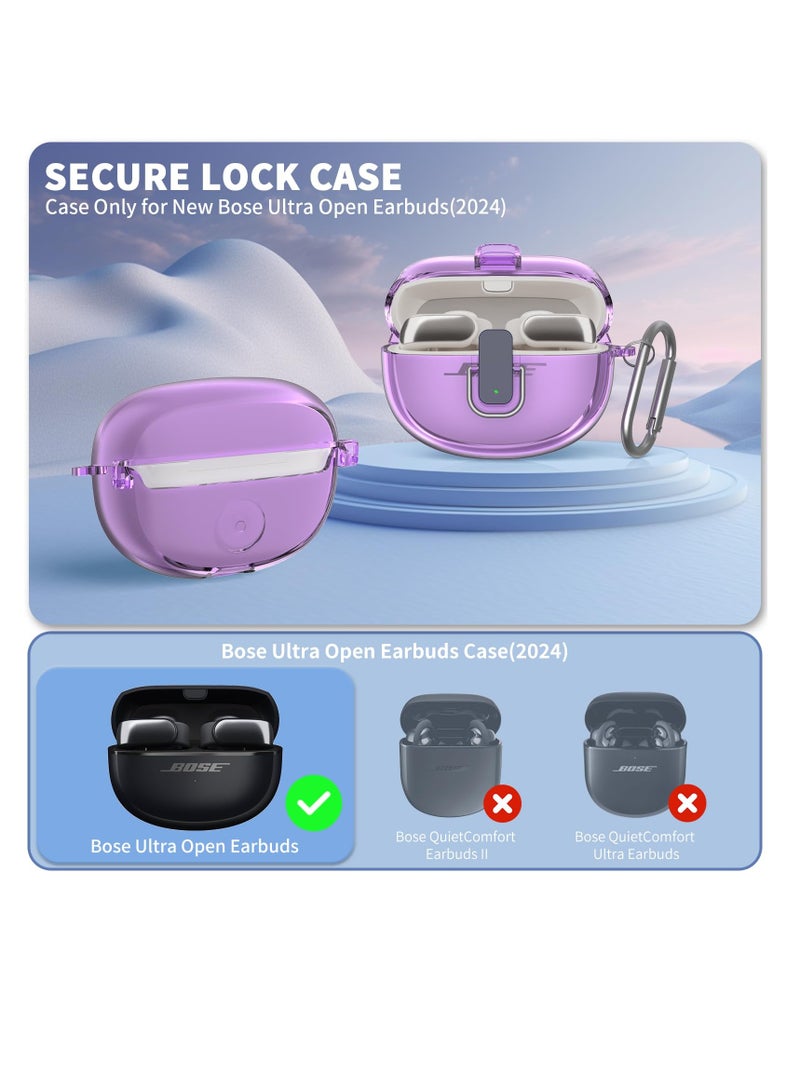 Earbuds Case for Bose Ultra Open, Clear TPU Shockproof Protective Cover for Bose Open Ear Wireless Earbuds, Wireless Earbuds Accessories with Secure Lock & Keychain, Clear Purple