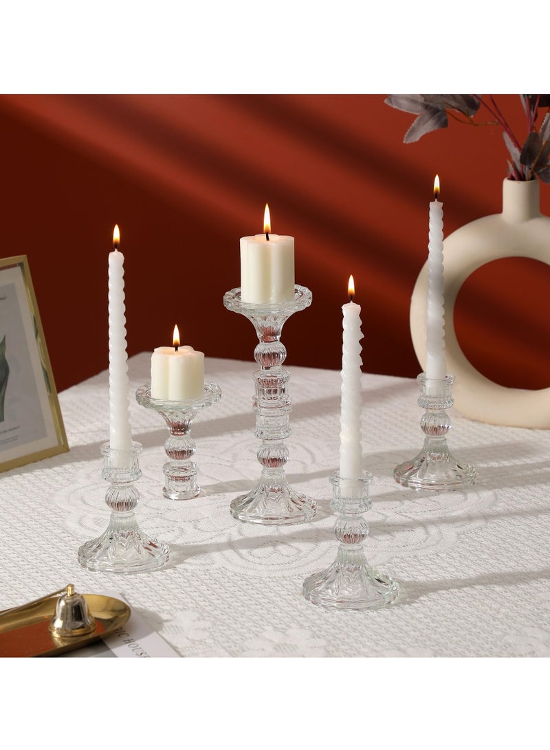 Clear Candlestick Holders, 6 Pcs Elegant Glass Taper Candle Holders for Wedding, Party, Festival and Anniversary Table Decor