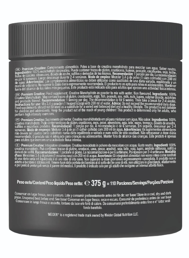 Creatine 375g Unflavour,100% Creatine Creapure Monohydrate (110 Servings)