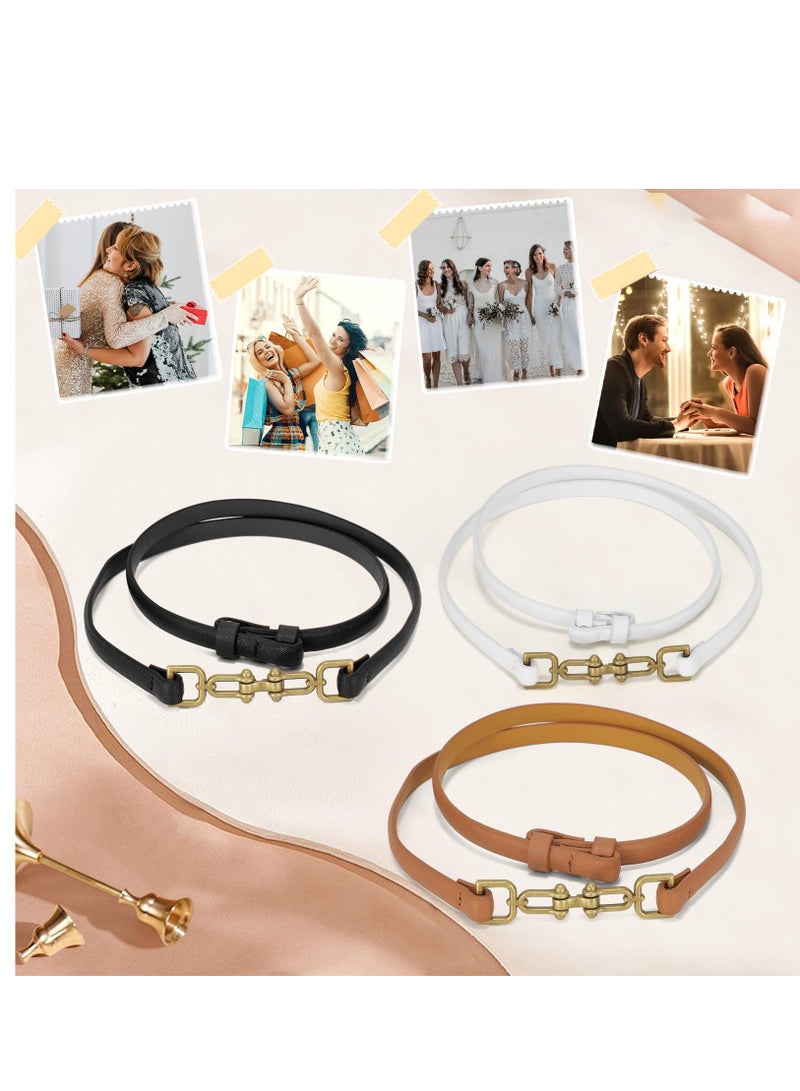 3 Pack Leather Skinny Women Belt Adjustable Thin Waist Belts with Alloy Buckle for Blouse Dresses