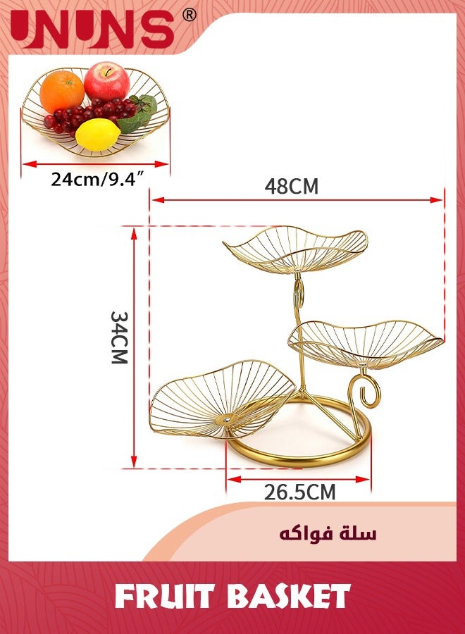 3-Tier Fruit Basket,Metal Wire Fruit Holder,Decorative Iron Fruit Bowl,Storage Trays Table Countertop Holder For Vegetables Bread Snack,Modern Fruit Bowls For Kitchen Home Use,Golden