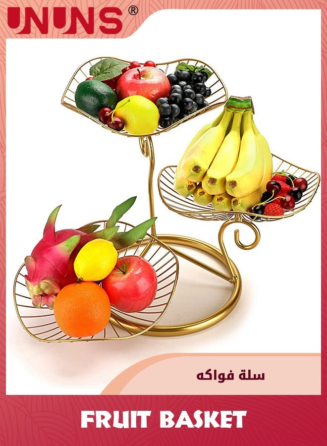 3-Tier Fruit Basket,Metal Wire Fruit Holder,Decorative Iron Fruit Bowl,Storage Trays Table Countertop Holder For Vegetables Bread Snack,Modern Fruit Bowls For Kitchen Home Use,Golden