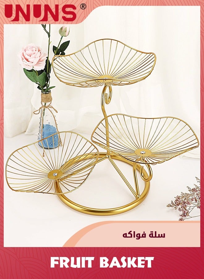 3-Tier Fruit Basket,Metal Wire Fruit Holder,Decorative Iron Fruit Bowl,Storage Trays Table Countertop Holder For Vegetables Bread Snack,Modern Fruit Bowls For Kitchen Home Use,Golden