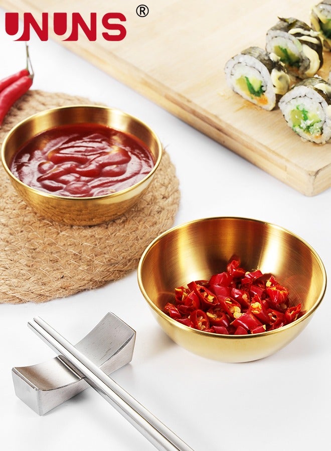 8-Piece Sauce Dish Set,3.1 Inch Stainless Steel Mini Individual Saucers Bowl,Round Seasoning Dishes Sushi Dipping Bowl Appetizer Plates,Golden