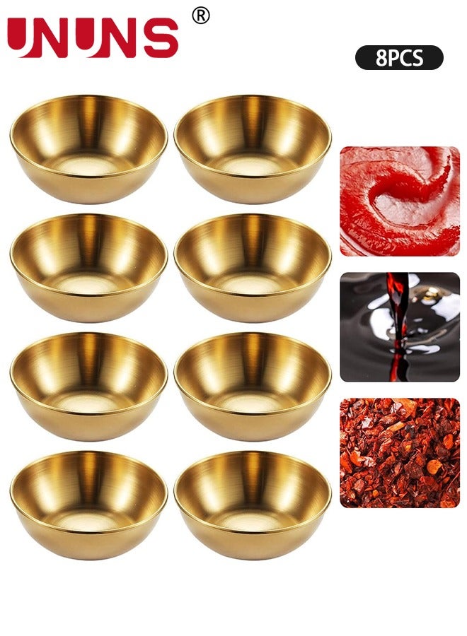 8-Piece Sauce Dish Set,3.1 Inch Stainless Steel Mini Individual Saucers Bowl,Round Seasoning Dishes Sushi Dipping Bowl Appetizer Plates,Golden