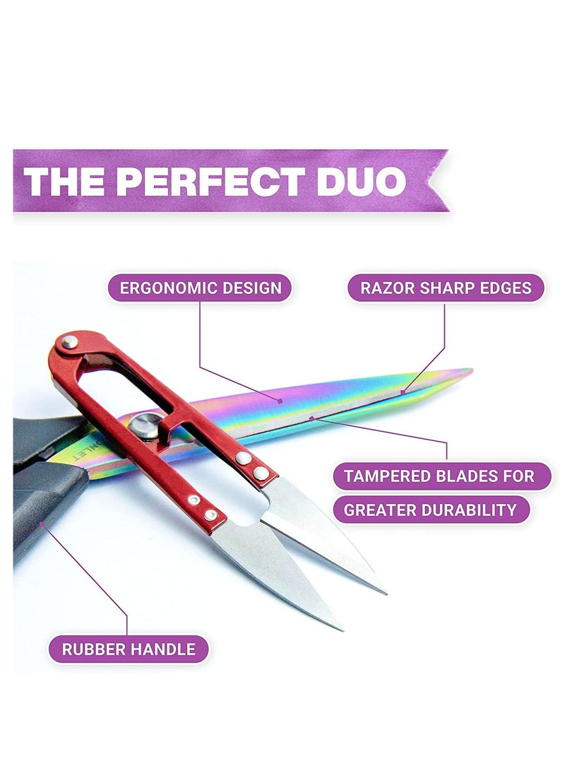 Fabric Scissors Red Black 9.5 Inch Heavy-Duty Titanium Coated Stainless Steel Dressmaking Scissors with Soft Grip Extra Sharp Sewing Scissors for Fabric Cutting Including Thread Cutter