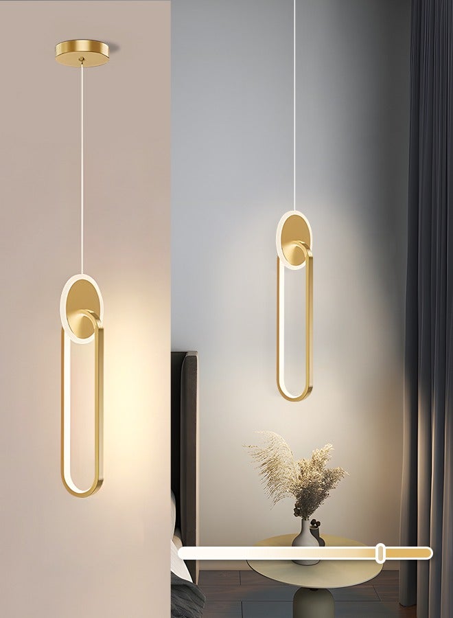 Golden LED Hanging Ceiling Light Fixture with 3-Color Changing and Adjustable Height - Modern Oval Shape for Bedroom, Dining Area, Kitchen Island